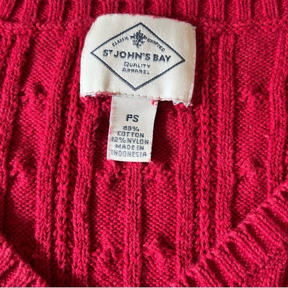 🔴 6/$25 SALE St. John's Bay V-Neck Cable Knit Sweater Red - Picture 6 of 10